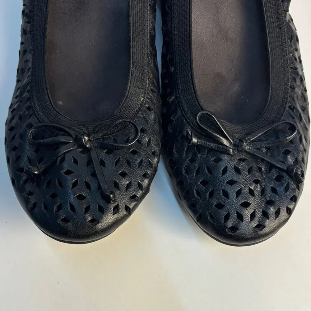 Vionic Whisper Flats Womens Size 9.5 Black Laser Cut Perforated Comfort Slip On